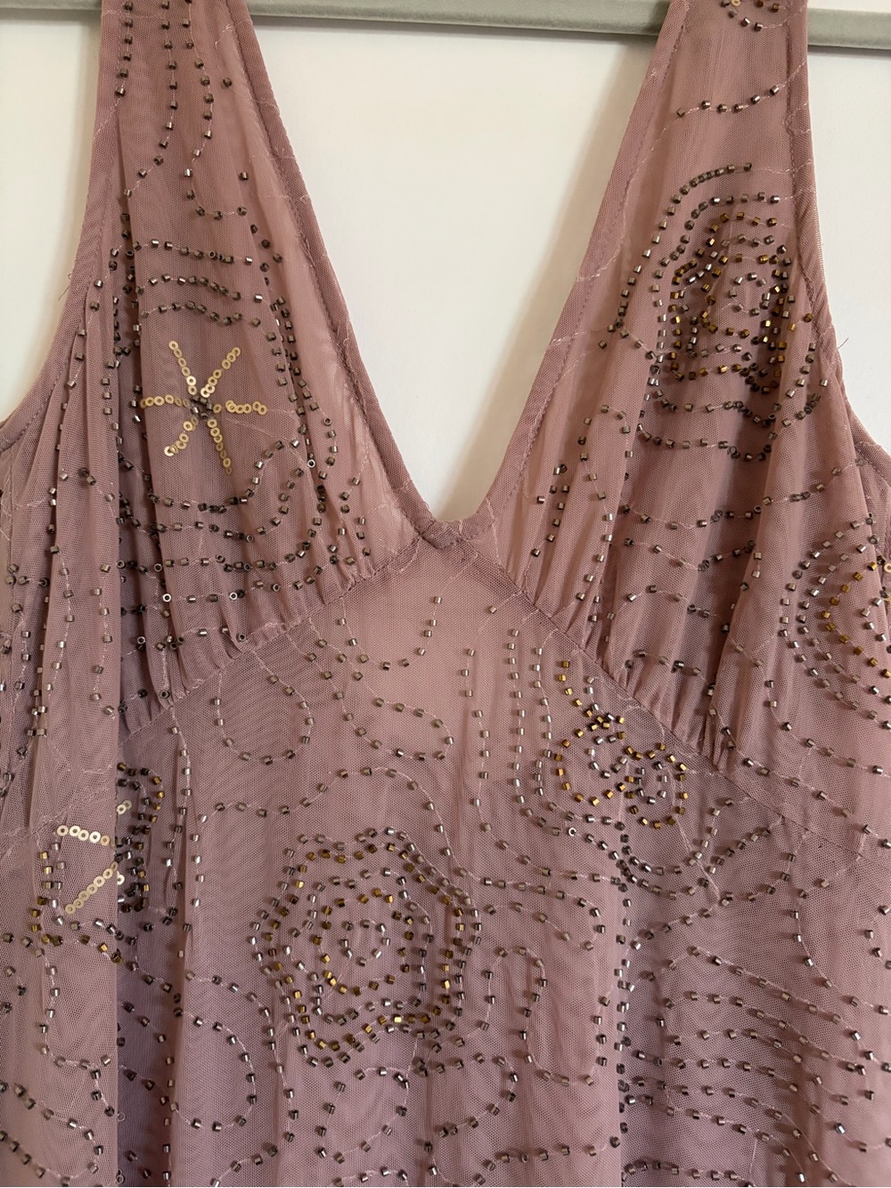 ZARA Beaded Mesh Midi Dress in Mauve Size M EUC - Picture 4 of 5